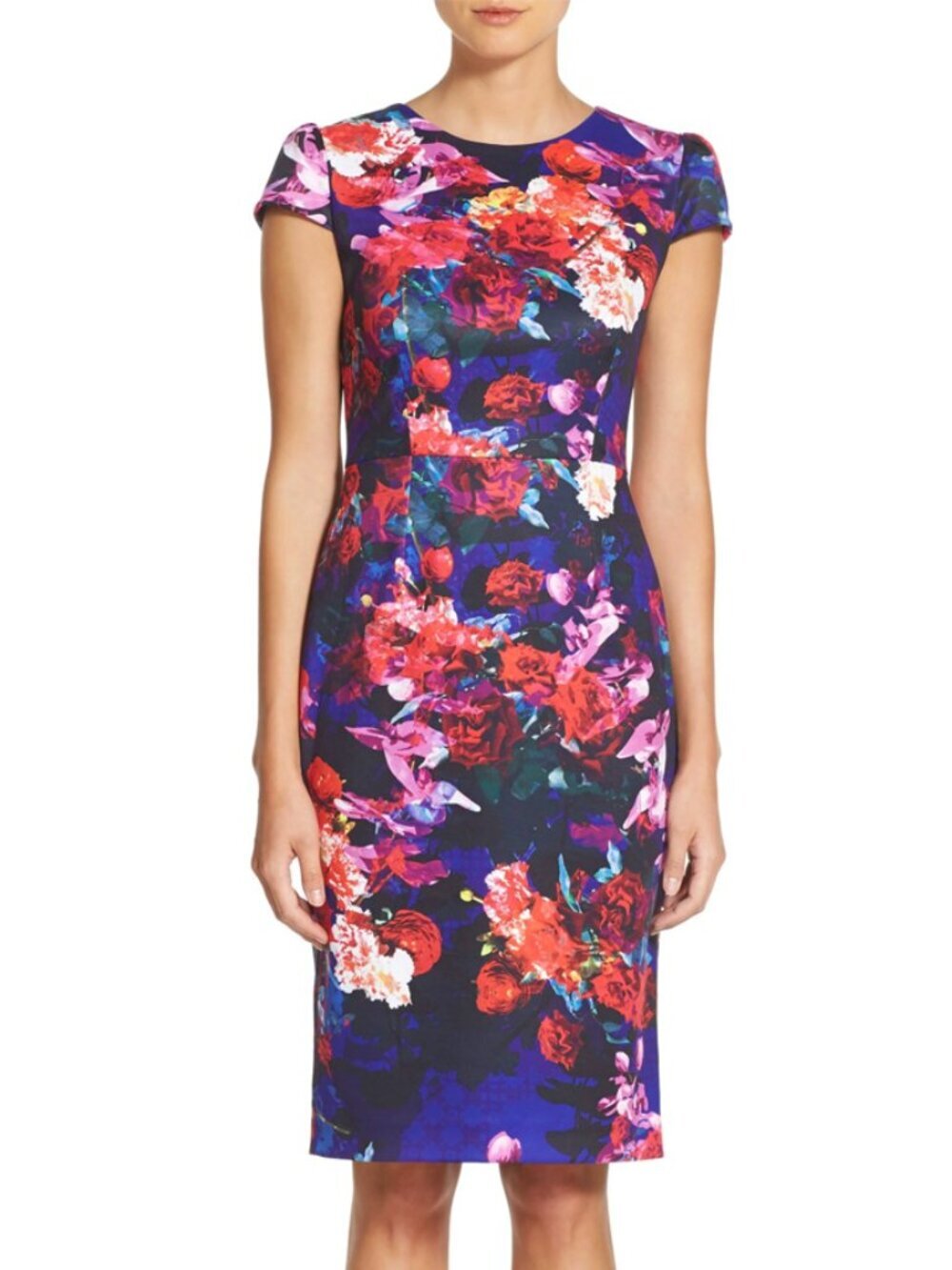 Betsey Johnson Purple Floral Stretch Sheath Dress Size 2